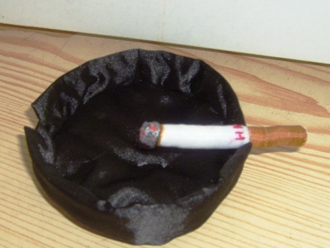 Harriet Hammel'S Black Ashtray With Cigarette And Ash Soft Sculpture