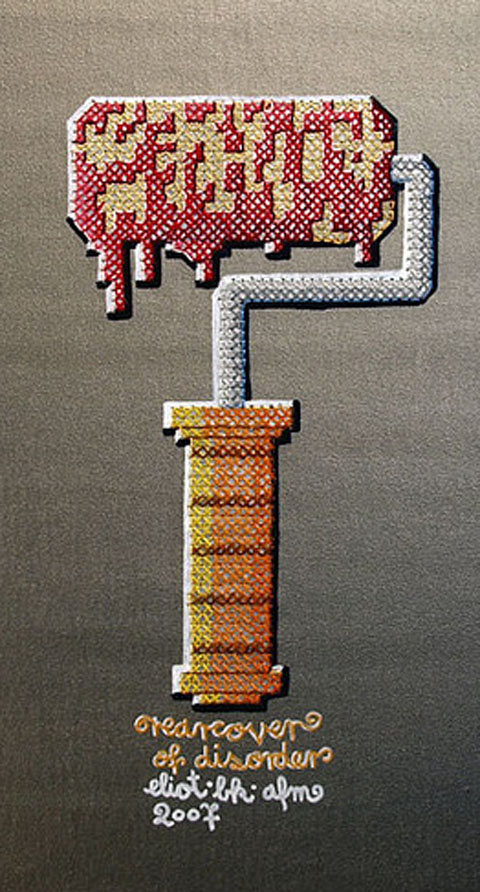 Five Graffiti Textile Artists You'Ll Love EliotBK - Roller - Cross Stitch On Painted Canvas