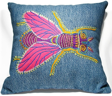 Revolutionizing Art With Denim: A Fabric'S Journey From Functional To Fashionable Sylvia Windhurst’s fly pillow