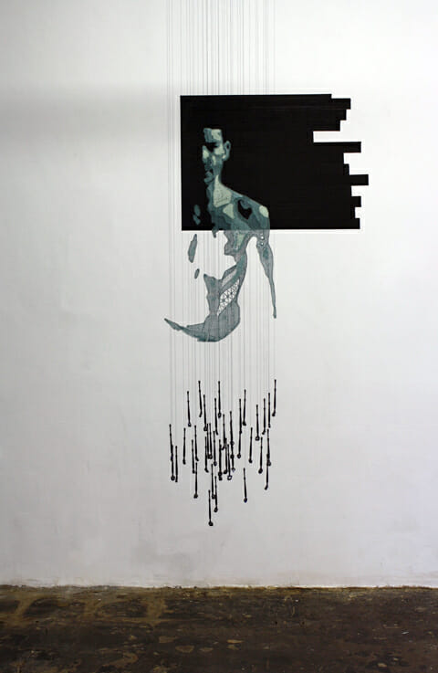 Pierre Fouche - Aiden’s Metamorphosis (2010), Three layers of suspended bobbin lace in cotton.