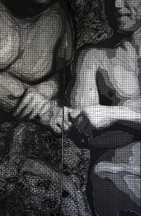 Pierre Fouche | Modern Lace Pierre Fouche - Fred & Denis (2011). Domestic sewing machine embroidered lace in six panels. 1660 x 1380mm. Detail