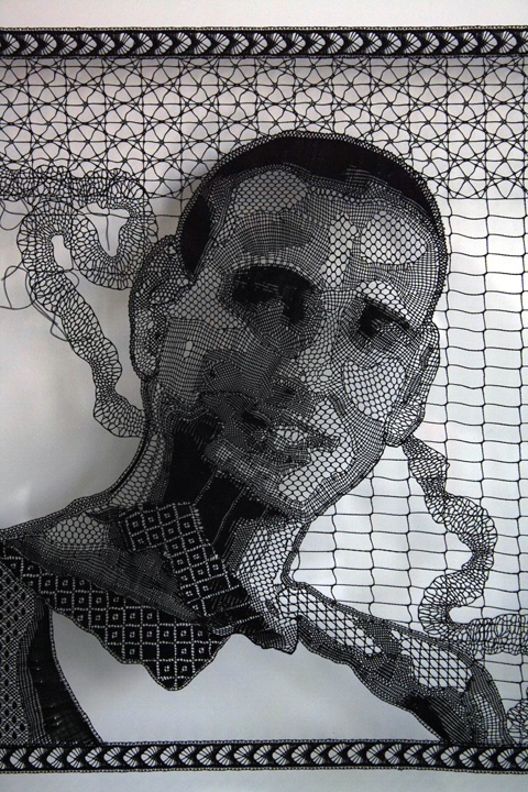 Pierre Fouche | Modern Lace Pierre Fouche - Portrait of Guy Nardy (2009-2012). Bobbin Lace in Polyester Floss detail