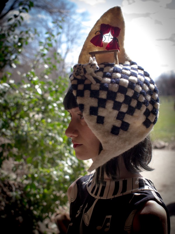 Functional Felt Rae Stimson Kitchen Hat with an amazing square chess board pattern style detail.