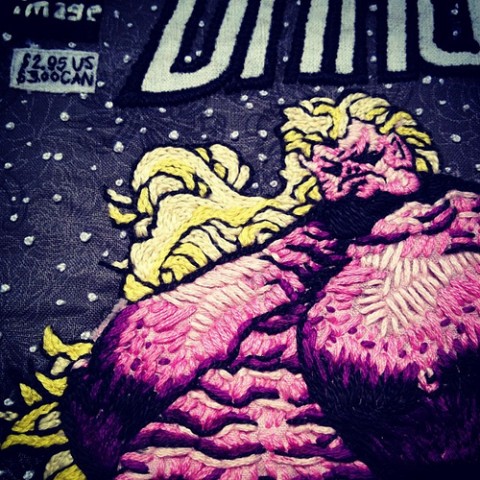 Stitchgasm! Heisk'S Savage Dragon Stitch! hEisK's hand embroidered Savage Dragon cover detail