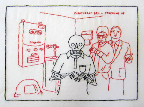 Mary Mazziotti - Dicing With Death Mary Mazziotti - Death's Weekend - Stocking Up - hand embroidery