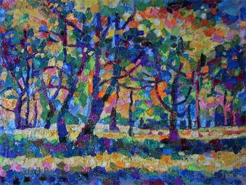 Richard Box - Autumn Trees - Fabric Collage With Machine And Hand Embroidery Richard Box - Autumn Trees - Fabric Collage with Machine and Hand Embroidery