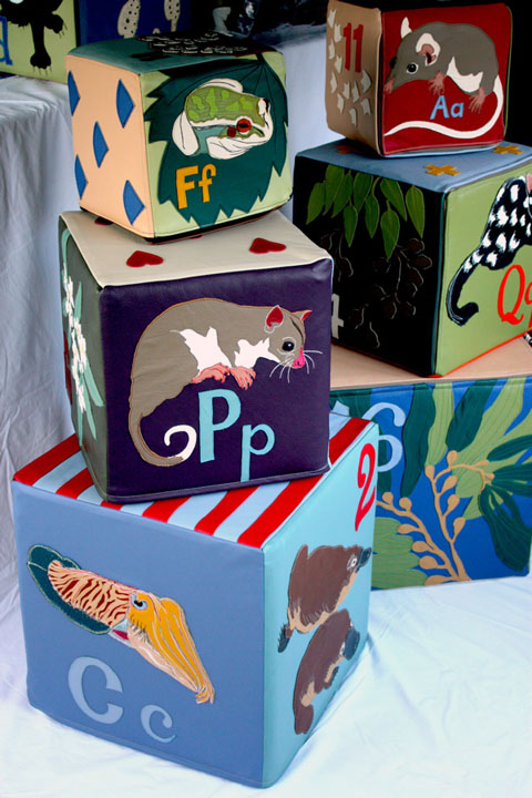 Tara Badcock - Bicheno Little Penguins (2013) Applique Leather Cubes