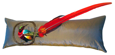 The Cutting (&Amp; Stitching) Edge - Tara Badcock Tara Badcock - Exotic Bird Piece de Resistance, (2009) Hand Embroidered Bird on French Silk Taffeta, Gold Braid, Macaw Feathers, Feather Insert