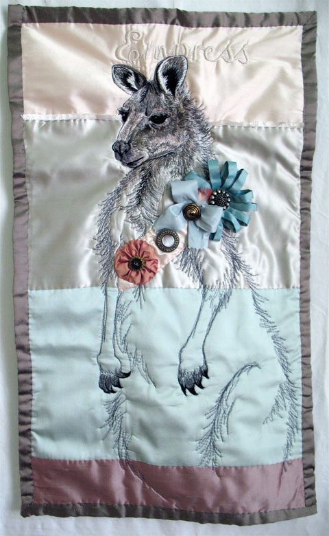The Cutting (&Amp; Stitching) Edge - Tara Badcock Tara Badcock - Our Lady of Arcadia; Empress, (2011) Hand and Freehand Machine Embroidered Silk, Antique Glass Buttons, Feathers.