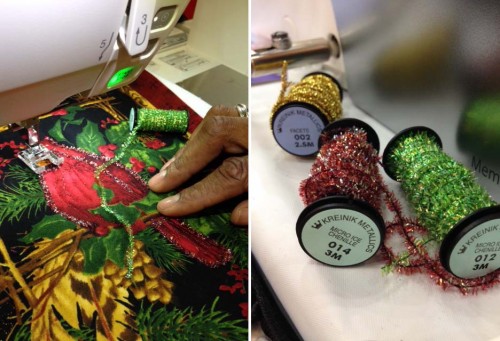Stitches Unlimited: The Amazing Embroidery Of International Quilt Market Couching a fabric panel with decorative thread