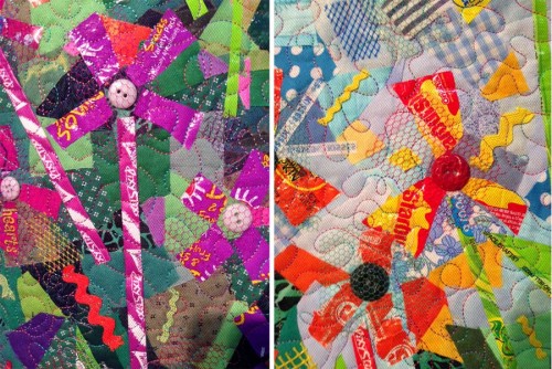 Stitches Unlimited: The Amazing Embroidery Of International Quilt Market Sweet Blooms by Pat Kroth. So many fun details in this wall quilt.
