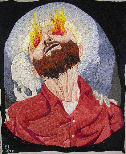 William Schaff | Hand Embroidery William Schaff - What is Human? Hand embroidery on linen. 2007/2008.