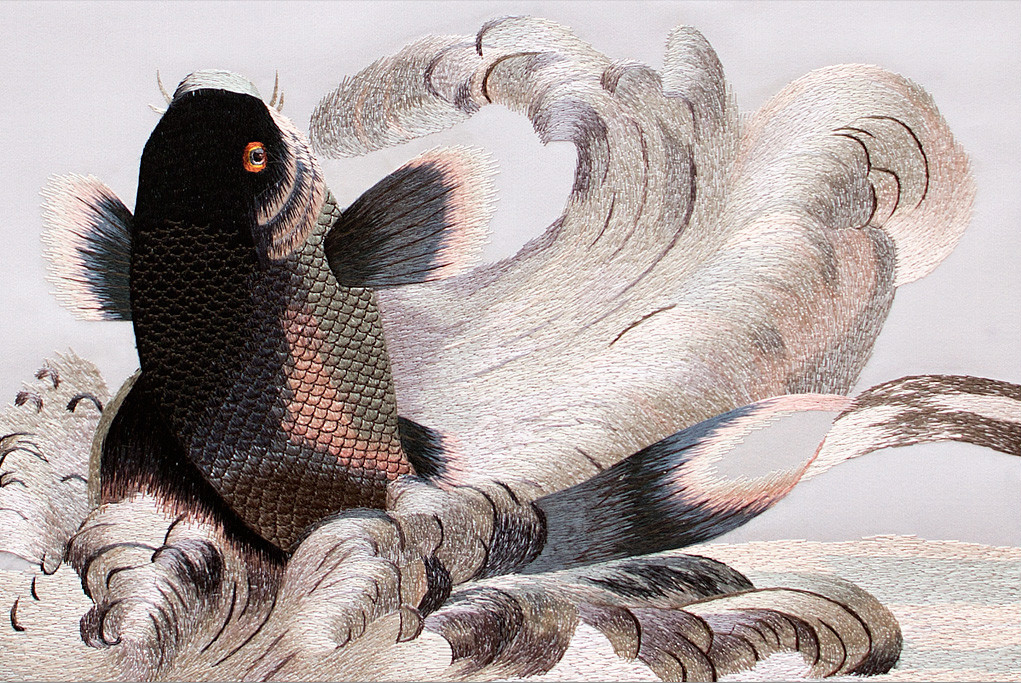 Using Digitizing To Recreate Traditional Silk Embroidery Close-Up_carp