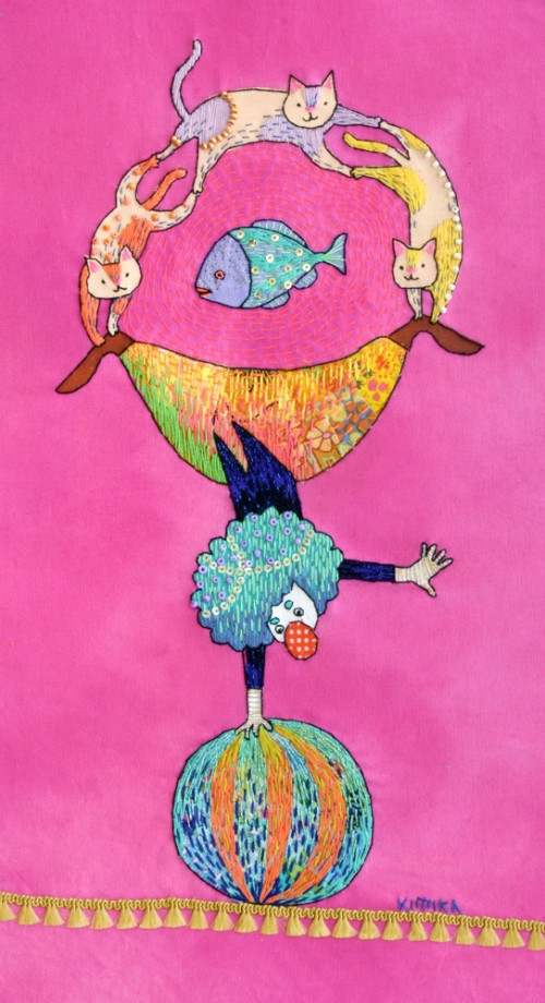 Kimika Hara - A Clown &Amp; Cats - Hand Embroidery Kimika Hara - A Clown & Cats - Hand Embroidery