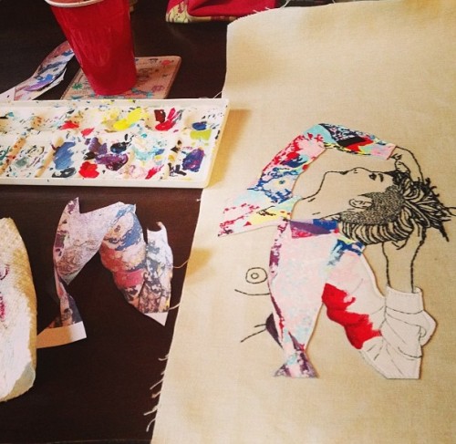Meghan Willis | Hand Embroidery Painting leather, work in progress. Meghan Willis, 2013.