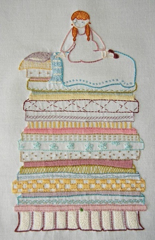 Nicole Vos Van Avezathe | Hand Embroidery Princess and he Pea, hand embroidery.