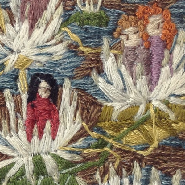 Michelle Kingdom | Hand Embroidery Detail from "tethering," hand embroidery on linen.