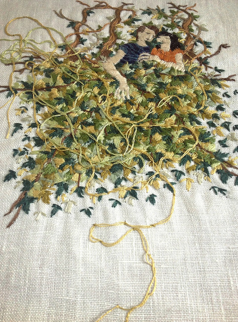 Michelle Kingdom | Hand Embroidery "the years fell, and grew into vines," 5 x 6 inch hand embroidery on linen