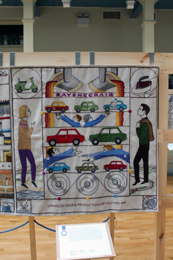 The Cutting (&Amp; Stitching) Edge - The Great Tapestry Of Scotland Hillman Imp panel at the Great Tapestry of Scotland