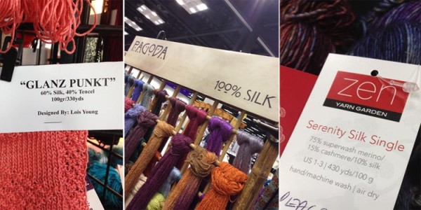 Where The Shops Shop Silk yarns and silk yarn blends from three exhibitors at the TNNA tradeshow: Skacel, Alchemy Yarns, and Zen Yarn Garden.