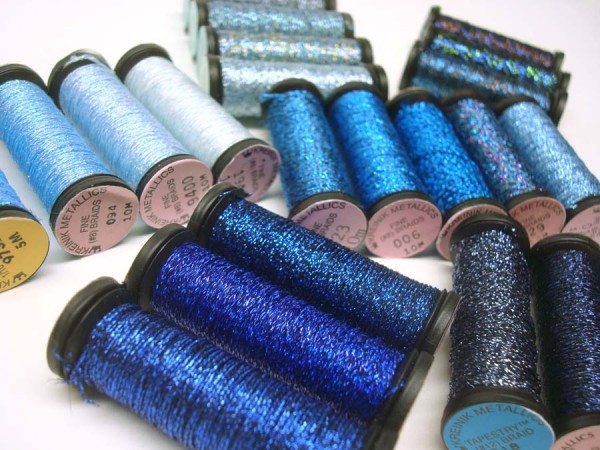 Beat The Blahs With These Blue Threads Range of blue metallic threads in the Kreinik Braids and Ribbons line, www.kreinik.com.