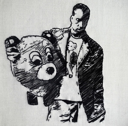 Amy Sheridan | Hand Embroidery Kanye West, College Dropout. Hand embroidery.