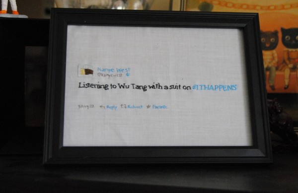 Amy Sheridan | Hand Embroidery Embroidered Kanye West tweet.