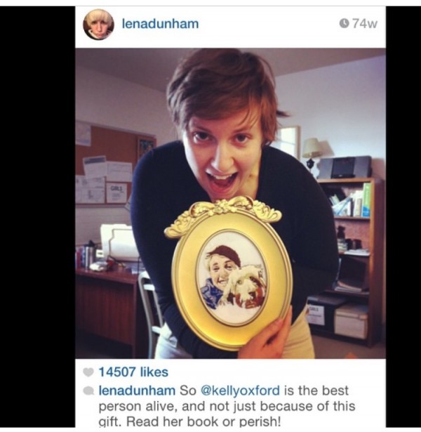 Amy Sheridan | Hand Embroidery Lena Dunham. Selfie with Amy Sheridan embroidered portrait.