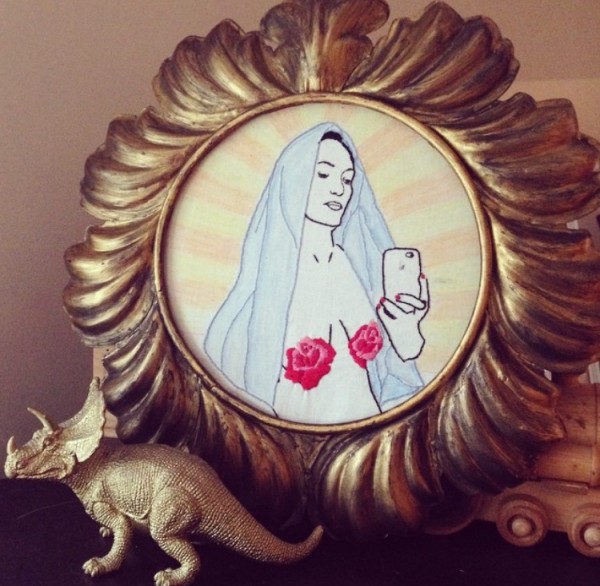 Amy Sheridan | Hand Embroidery Our Lady of the Bathroom Selfie.