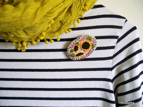 Exploring Etsy - Rivulette Sunflowers Brooch by Rivulette (Hand Embroidery)