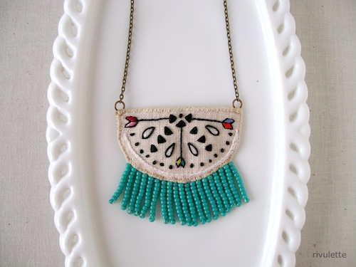 Exploring Etsy - Rivulette Tiny Arrow Geometric Necklace by Rivulette (Hand Embroidery)
